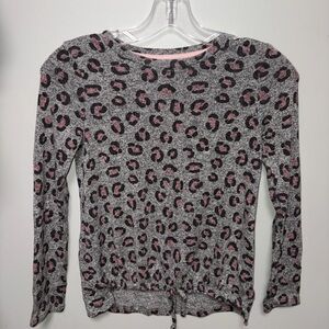 Cat & Jack gray pink leopard tie front long sleeve 7/8 girls